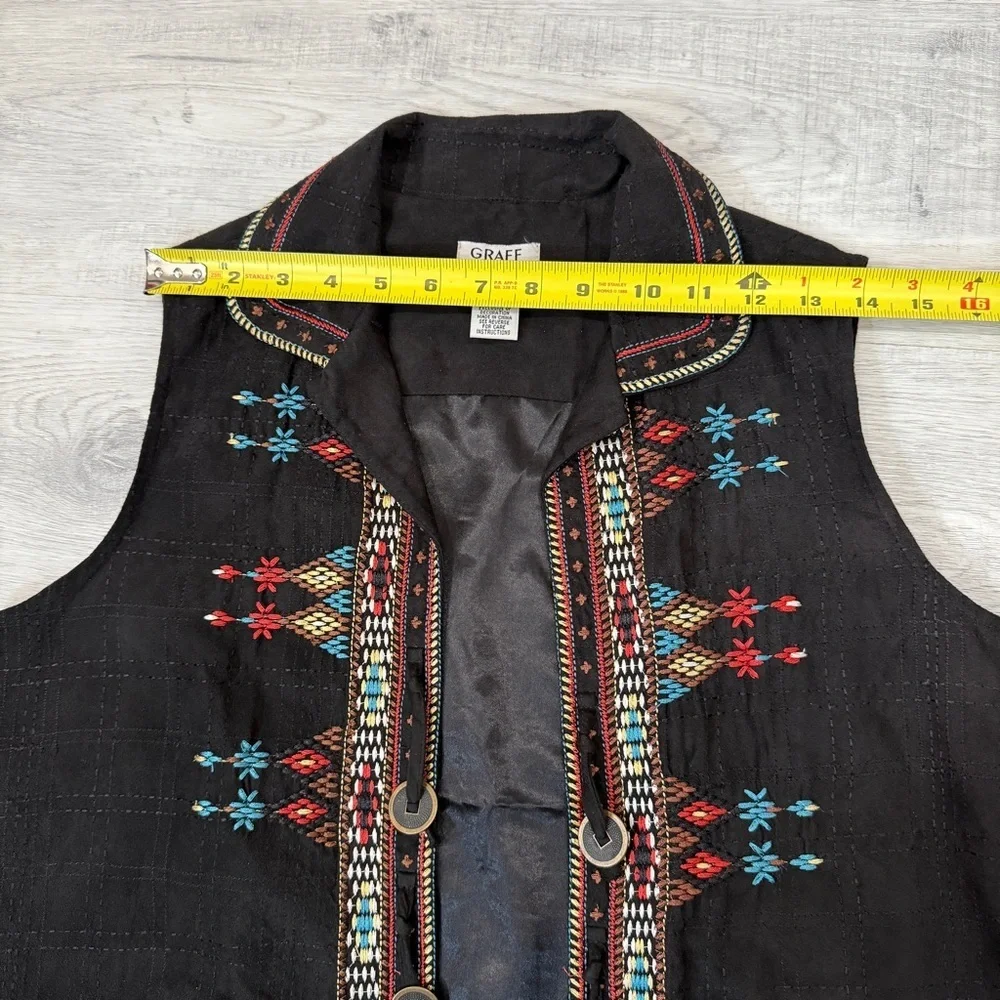 Graff Southwestern Style Black Vest with Colorful Embroidery Size M - Picture 14 of 17